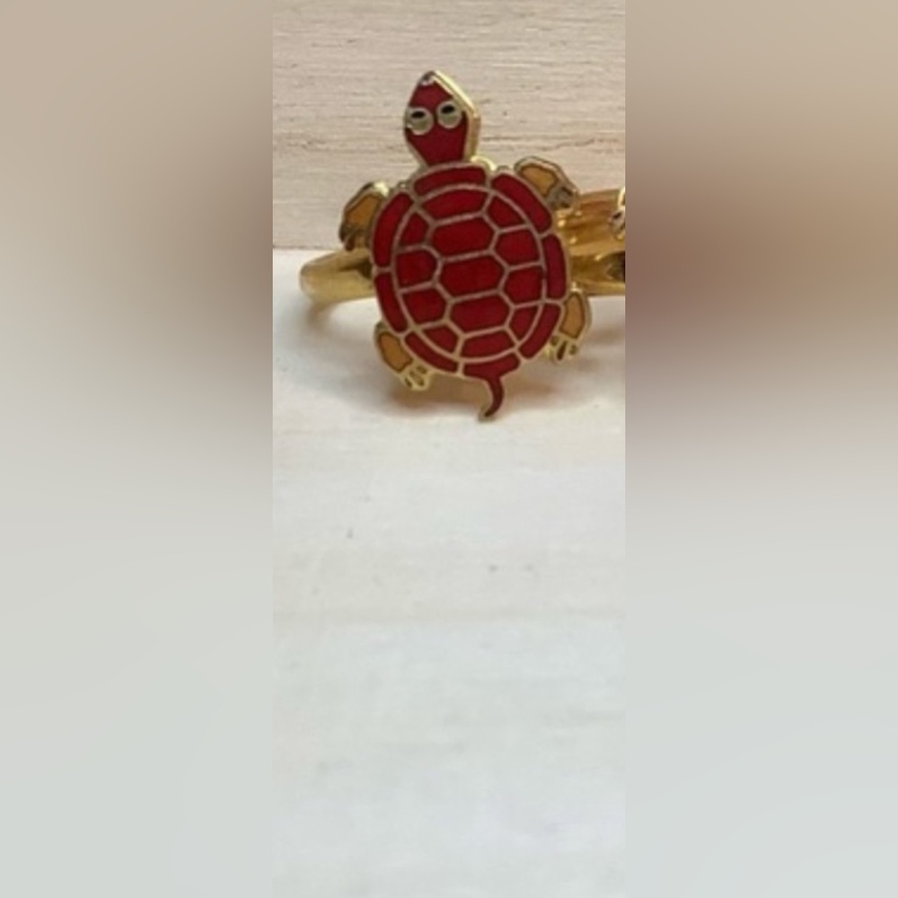 NEW vintage TURTLE adjustable ring RED